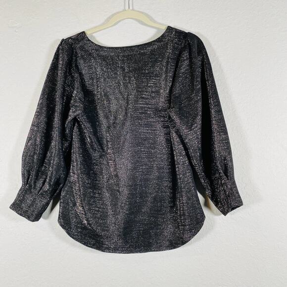 Anthropologie RO & DE Cassidy V-Neck Long Sleeve Metallic Shimmer Blouse Small - Picture 4 of 13